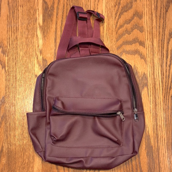 Burgundy leather-appearance backpack purse - Picture 1 of 4